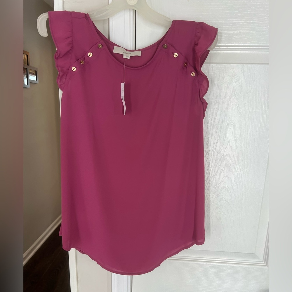 LOFT Women's Fuchsia Ruffle Sleeve Blouse
